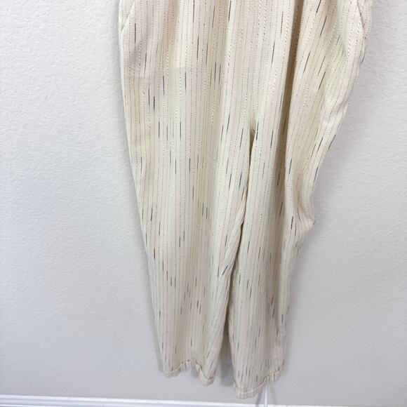 Anthro Feather Bone Womens Soleil Wrap Front Stripe Jumpsuit Sz S Metallic Ivory - Picture 5 of 10